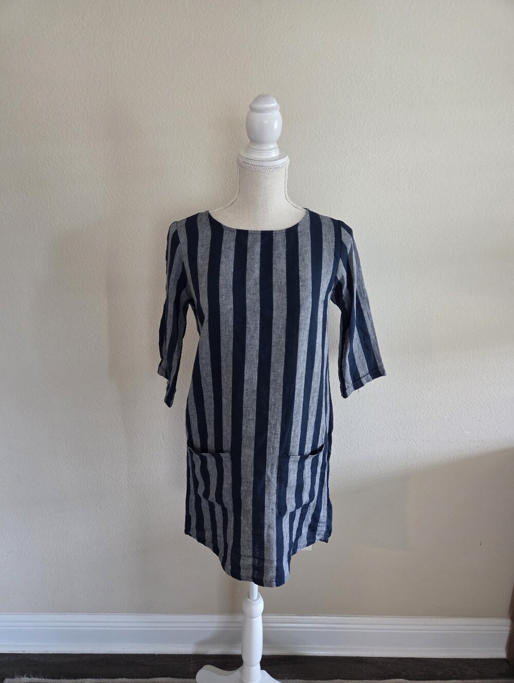 Pyne & Smith Striped Flax Linen No. 20 Mini Dress Size XS Lagenlook Coastal
